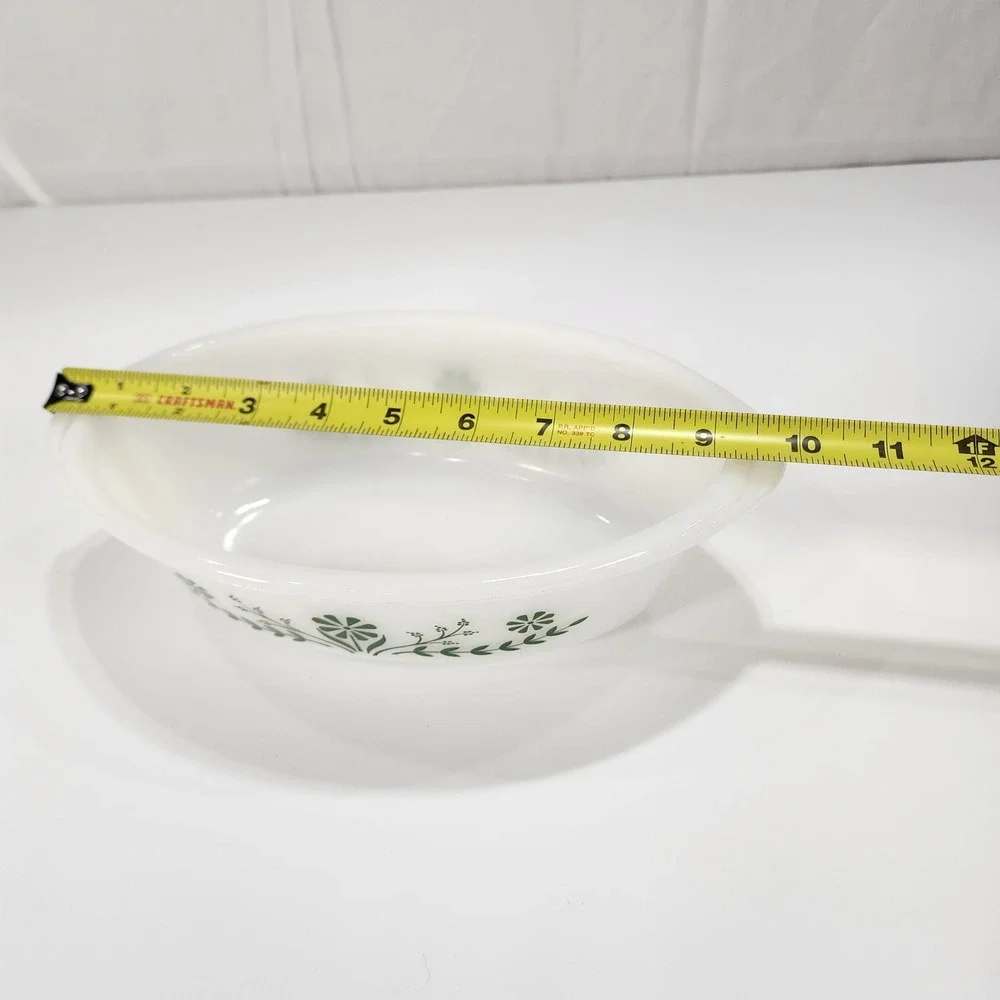 Vintage Glasbake Milk Glass Oval Casserole Dish Green Daisy Floral J-535 USA